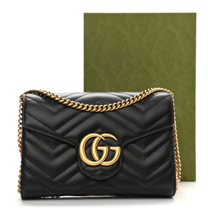 Gucci Calfskin Matelasse GG Marmont Chain Wallet Black 9 of 9