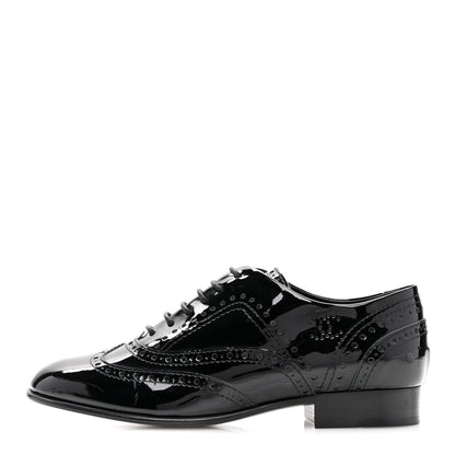 Chanel Patent Calfskin CC Brogue Lace Up Oxfords 36.5 Black 1 of 10