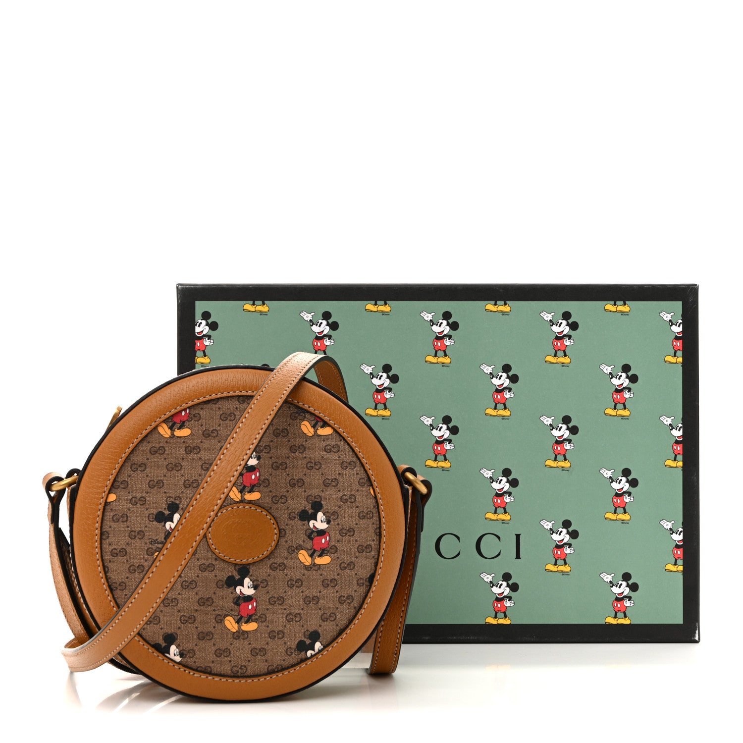 Gucci X DISNEY Mini Vintage GG Supreme Monogram Mickey Mouse Round Shoulder Bag Beige Vintage Sun Oil 12 of 12