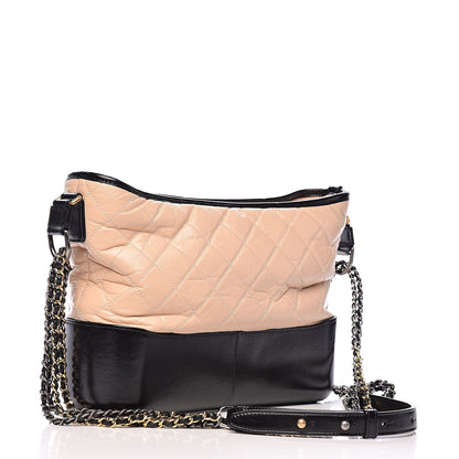 Chanel Aged Calfskin Quilted Medium Gabrielle Hobo Beige Black 3 of 12