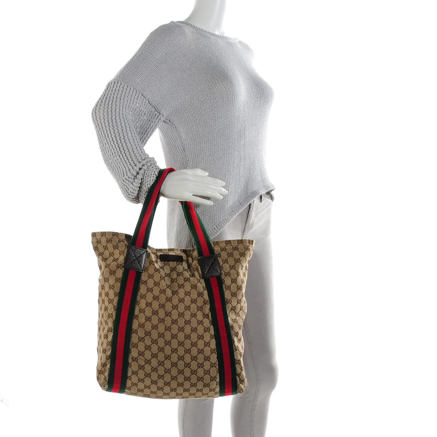 GG Monogram Medium Web Handle Vertical Tote Dark Brown