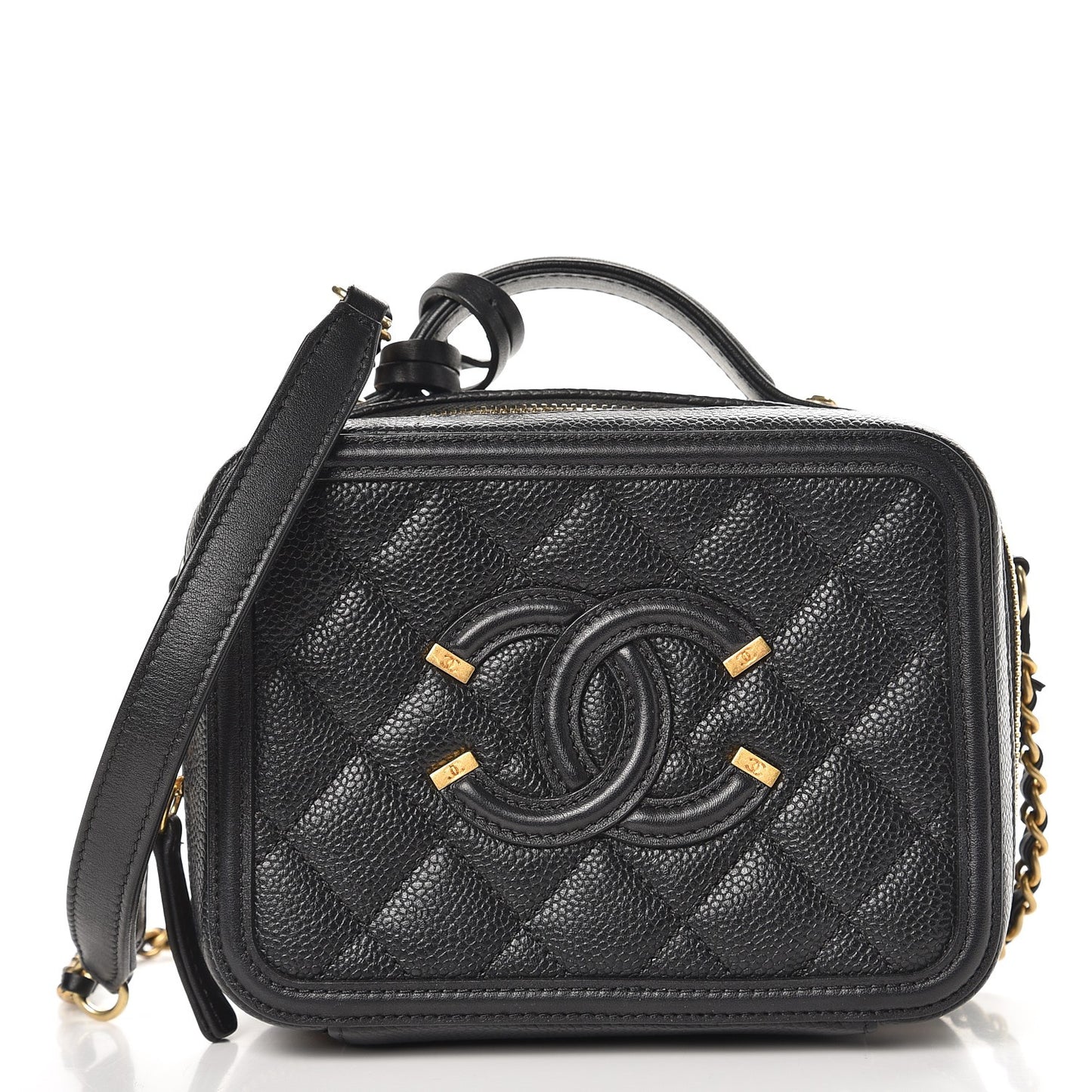 Caviar Quilted Small CC Filigree Vanity Case Black