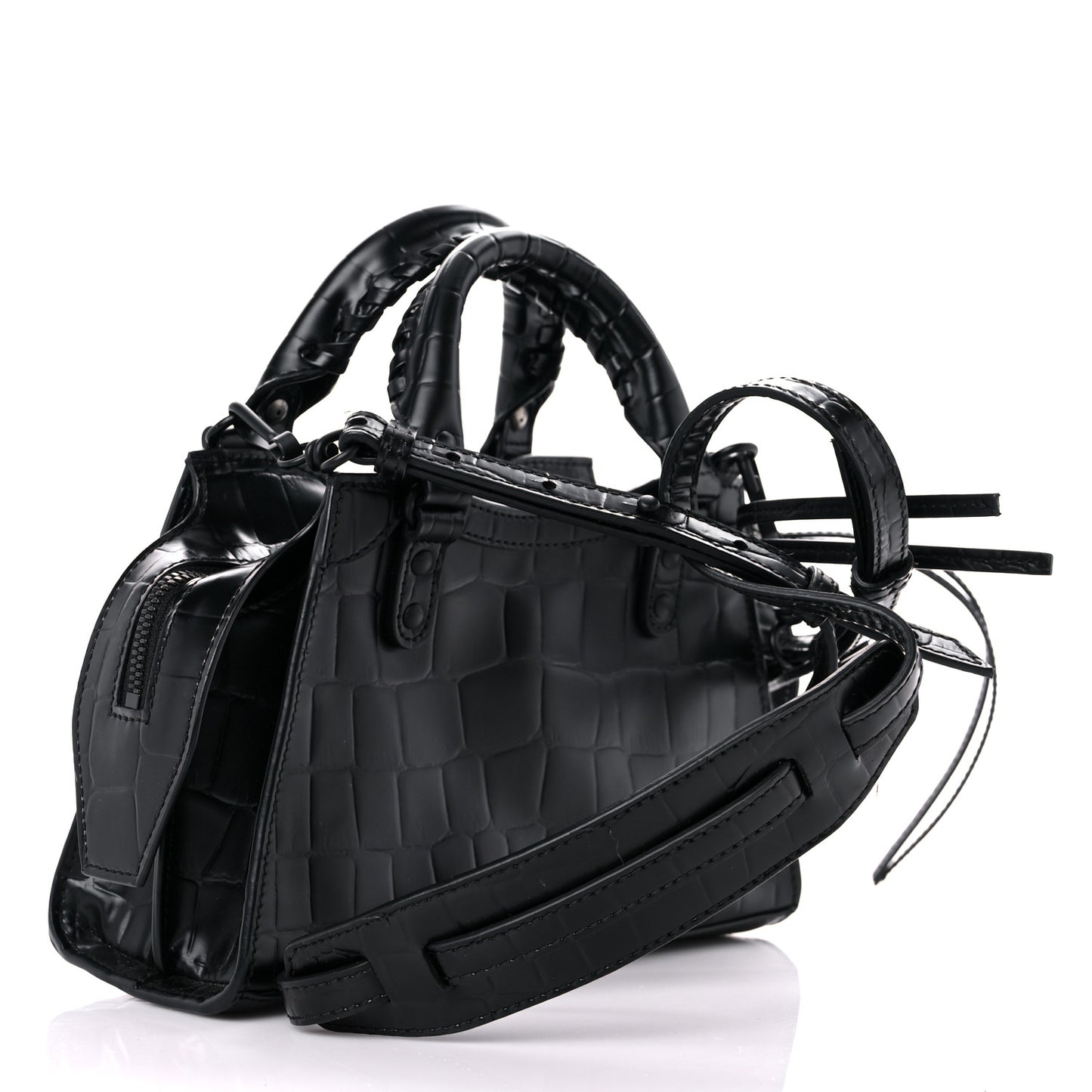 Semi Shiny Calfskin Crocodile Embossed Neo Classic Black Hardware Mini City Black