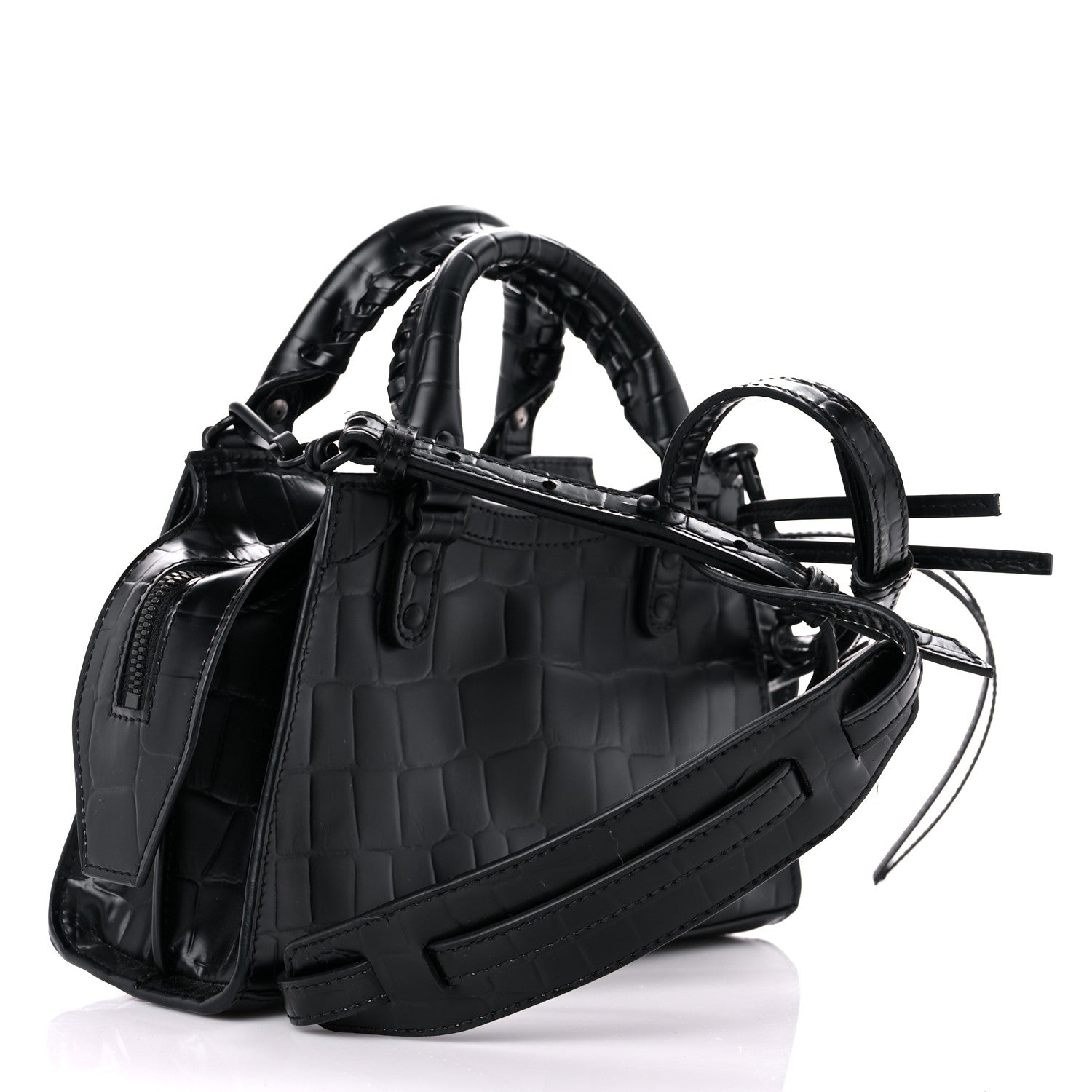 Balenciaga Semi Shiny Calfskin Crocodile Embossed Neo Classic Black Hardware Mini City Black 3 of 14