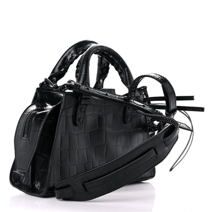 Balenciaga Semi Shiny Calfskin Crocodile Embossed Neo Classic Black Hardware Mini City Black 3 of 14