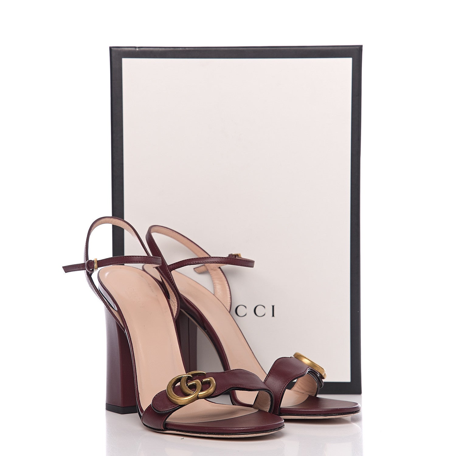 Gucci Lifford Calfskin GG Marmont Ankle Wrap 105mm Sandals 40 Vintage Bordeaux 9 of 9
