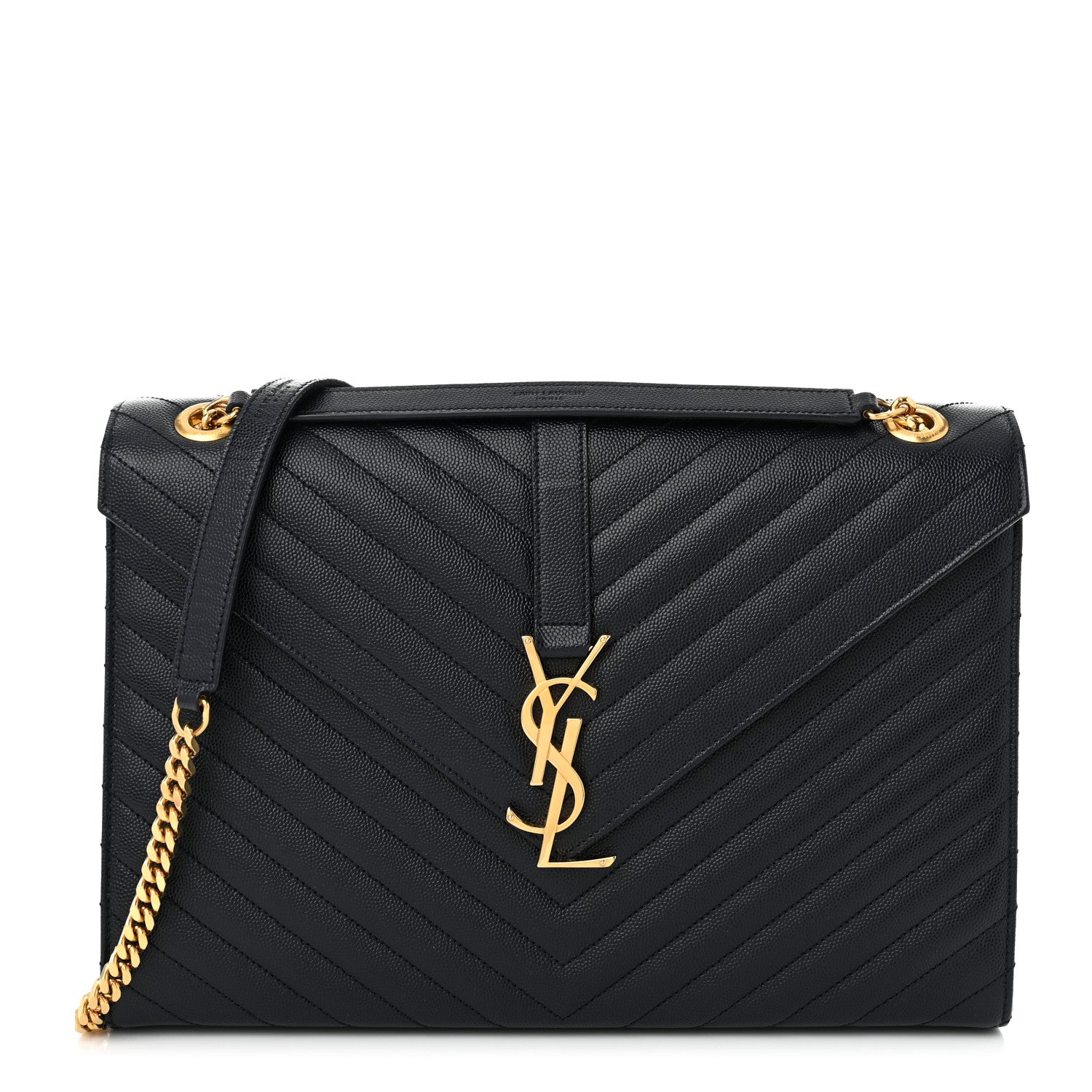 Saint Laurent Grain De Poudre Matelasse Chevron Large Monogram Satchel Navy Blue 1 of 11