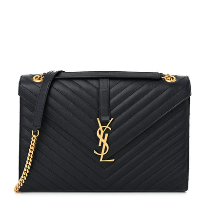 Saint Laurent Grain De Poudre Matelasse Chevron Large Monogram Satchel Navy Blue 1 of 11