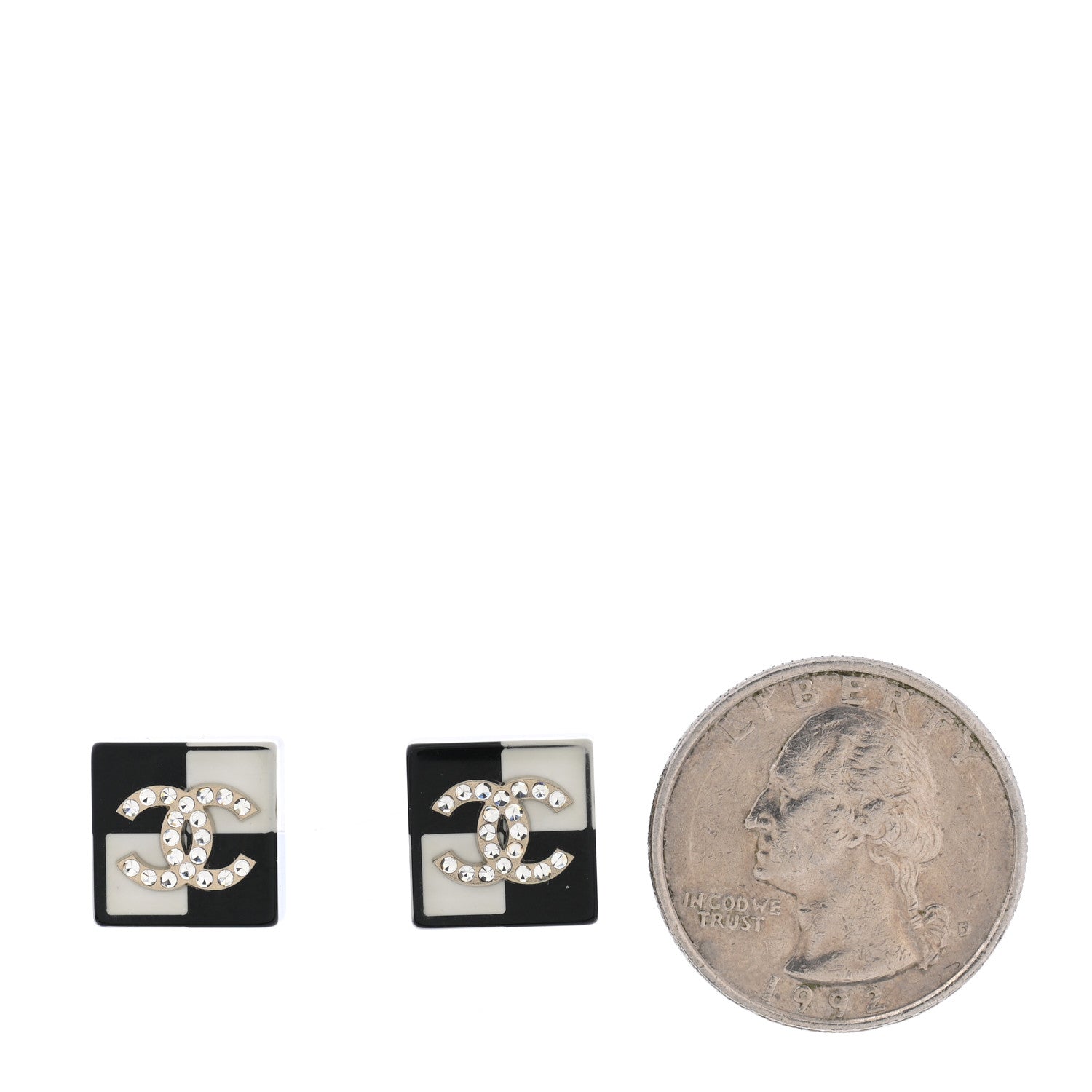Chanel Resin Crystal Geometric Square CC Earrings Black White 2 of 4