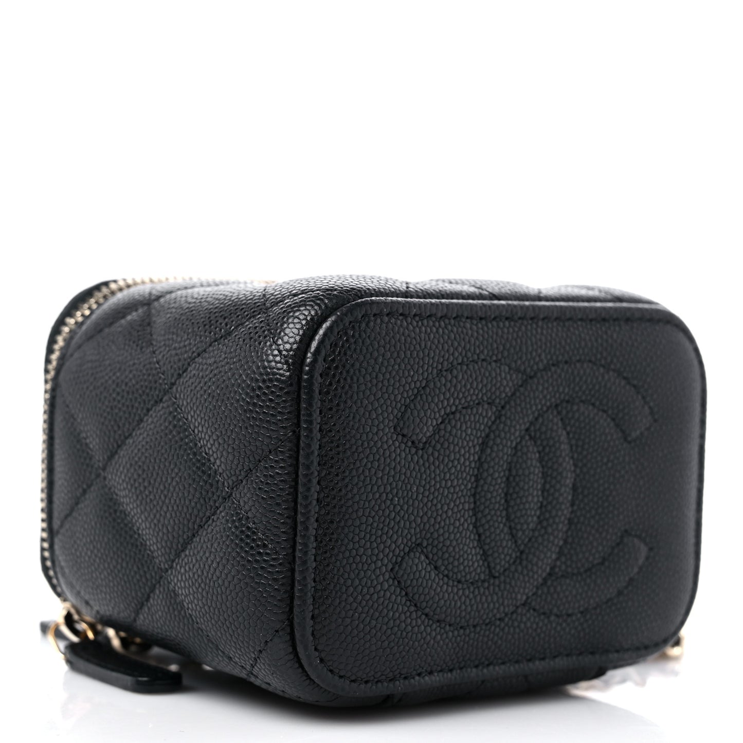 Caviar Quilted Mini Vanity Case With Chain Black