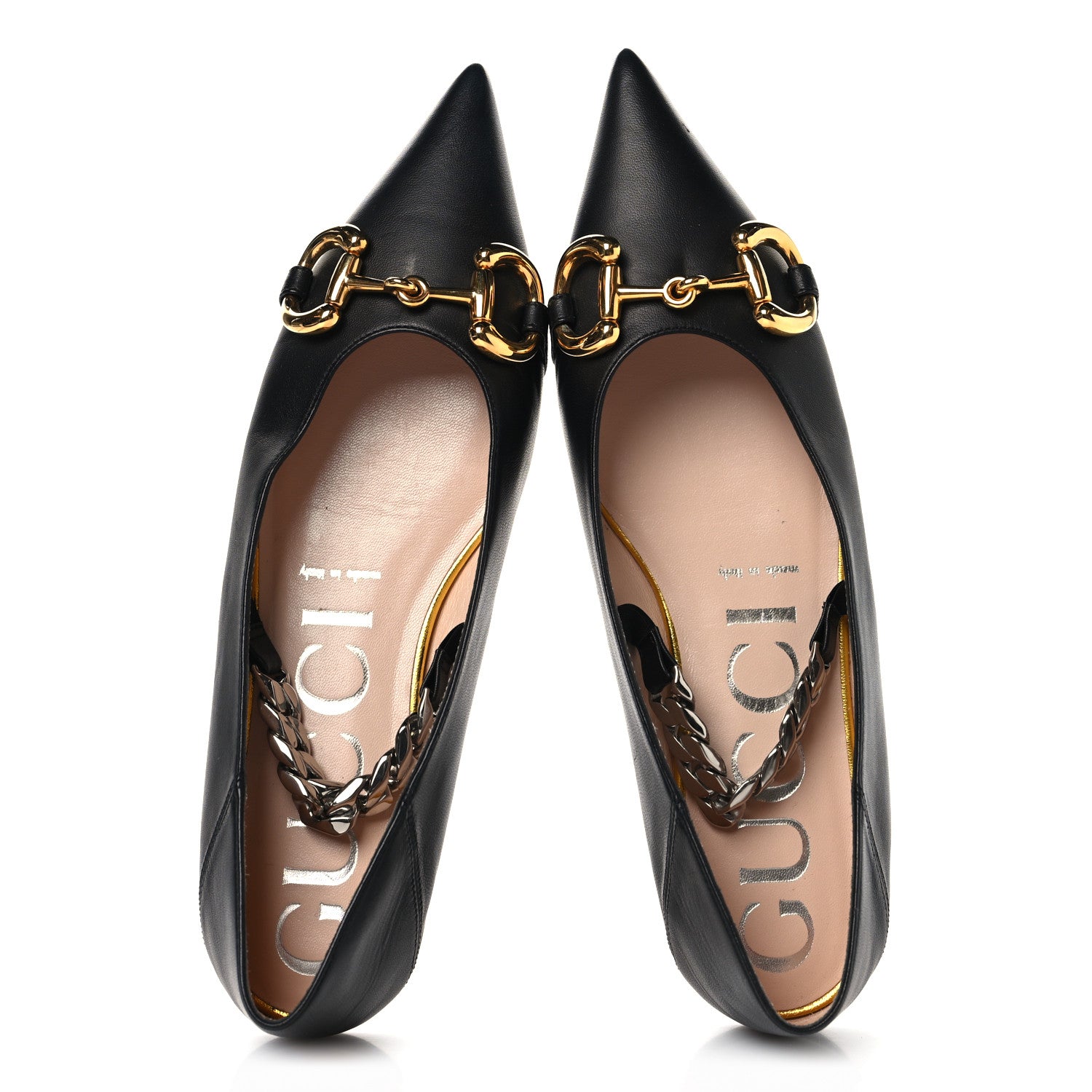 Gucci Nappa Lumiere Deva Horsebit Chain Embellished Flats 37 Black 2 of 10