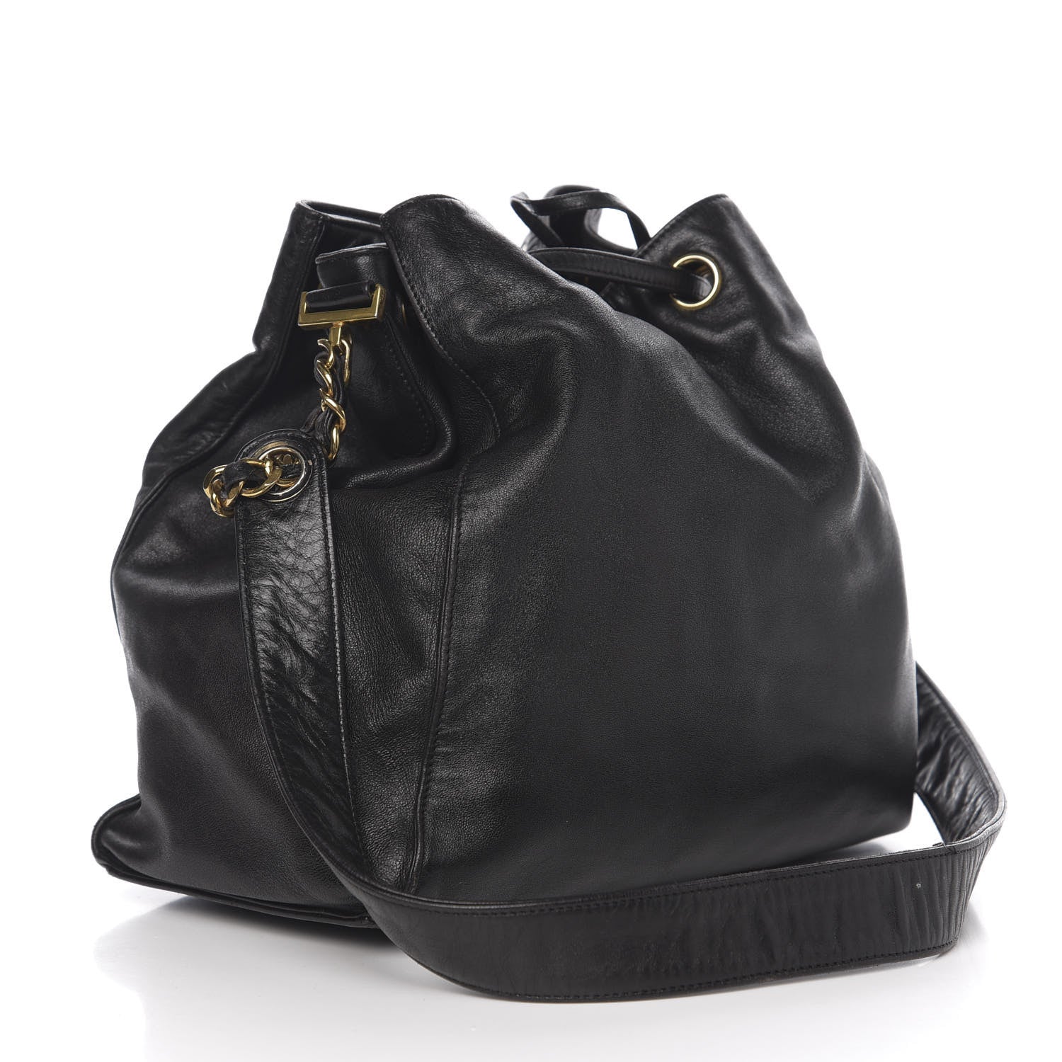 Chanel Lambskin CC Stitched Drawstring Bucket Bag Black 3 of 13
