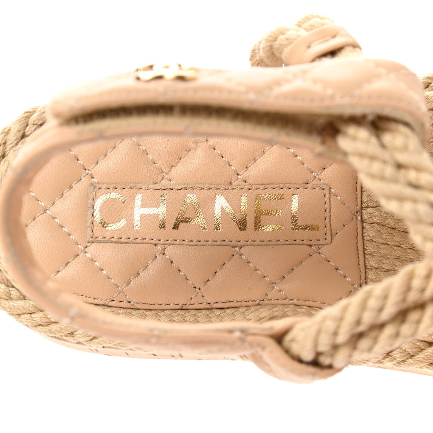 Cord Lambskin Quilted Logo Sandals 37 Beige