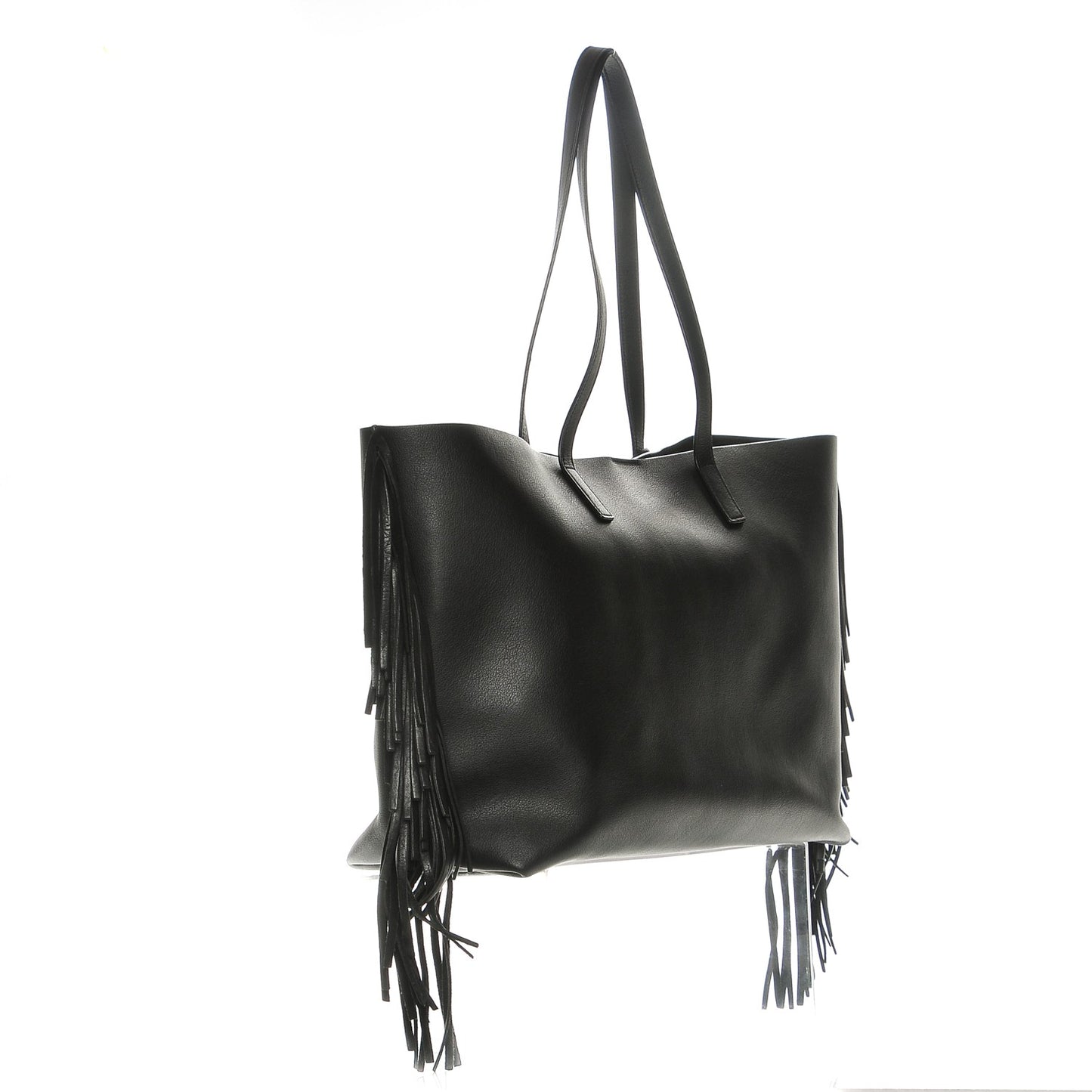 Calfskin Large Fringe Shopping Tote Black