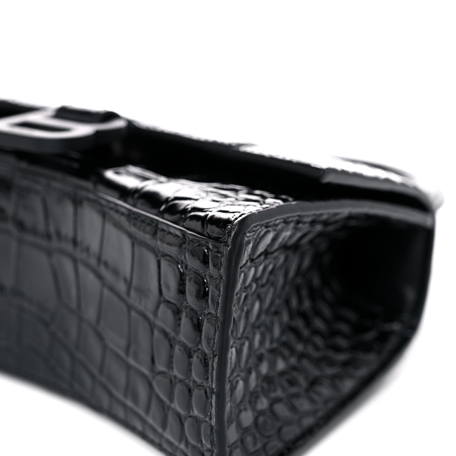 Balenciaga Shiny Calfskin Monochrome Crocodile Embossed Hourglass Top Handle Bag XS Black 13 of 15