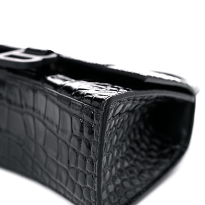 Balenciaga Shiny Calfskin Monochrome Crocodile Embossed Hourglass Top Handle Bag XS Black 13 of 15