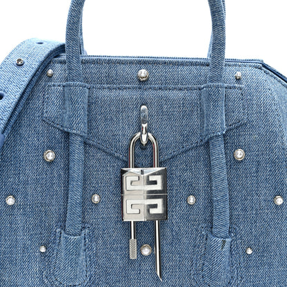 Givenchy Denim Pearl Embellished Mini Lock Antigona Shoulder Bag Blue 7 of 9