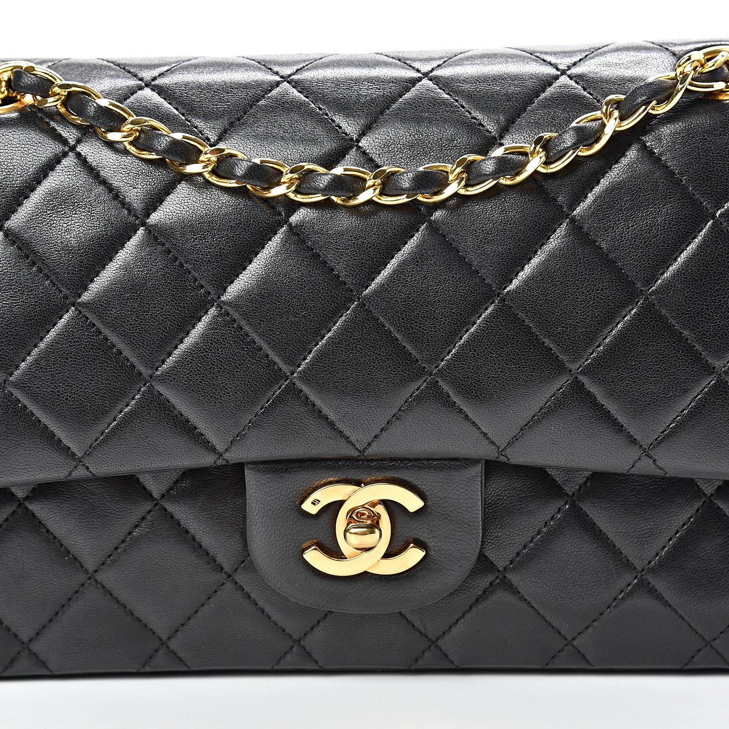 Lambskin Quilted Medium Double Flap Black