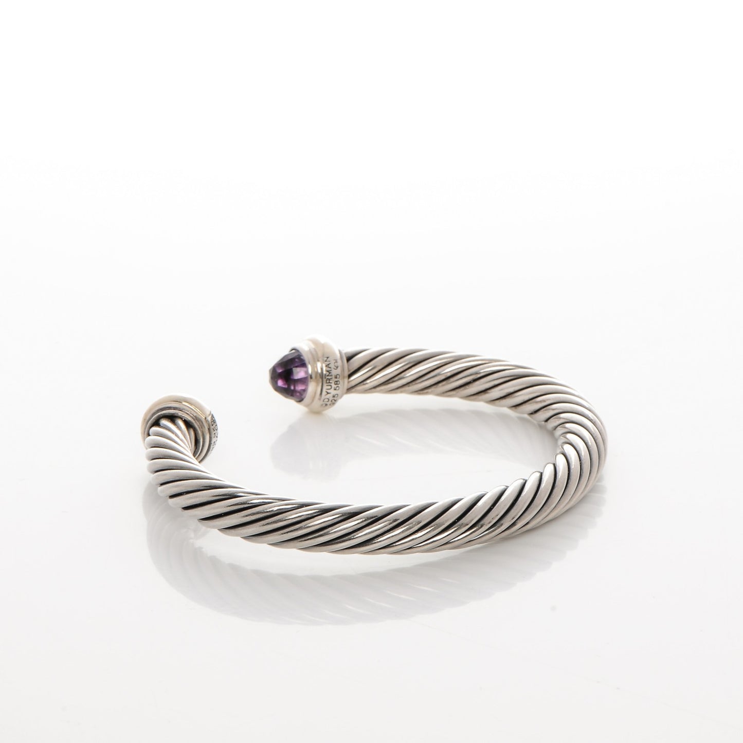 Sterling Silver 14K Yellow Gold Amethyst 7mm Cable Classics Bracelet