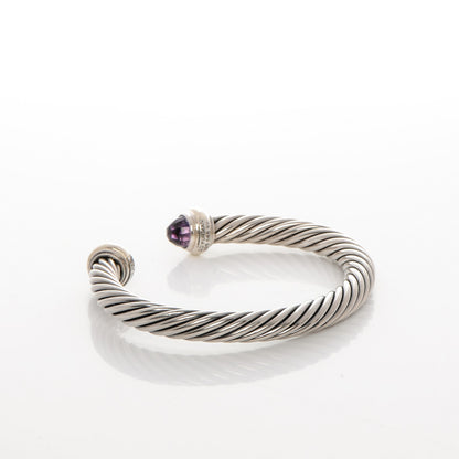 David Yurman Sterling Silver 14K Yellow Gold Amethyst 7mm Cable Classics Bracelet 3 of 4
