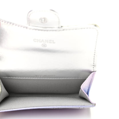 Chanel Gradient Metallic Calfskin Quilted Flap Card Holder Wallet Silver Blue Yellow Purple 5 of 8