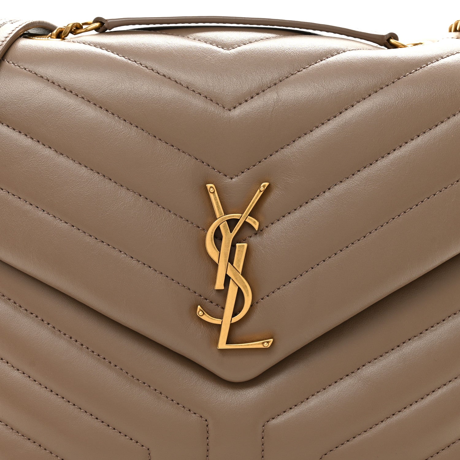 Saint Laurent Calfskin Y Quilted Monogram Medium Loulou Chain Satchel Dark Beige 9 of 11