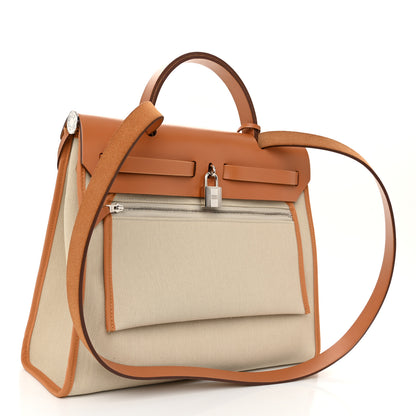 Hermes Military Toile Vache Hunter Herbag Zip 31 PM Beton Toffee 4 of 12