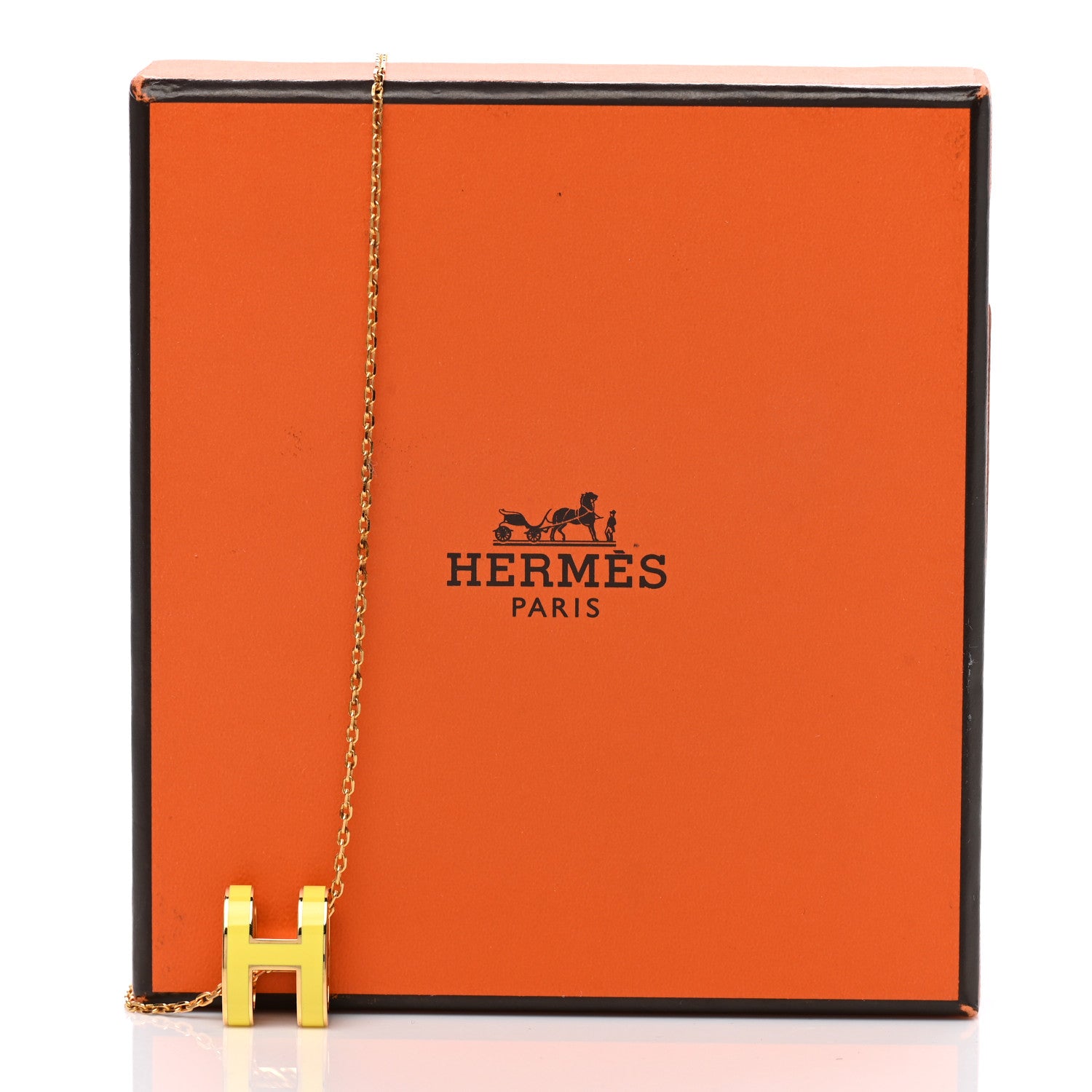 Hermes Lacquered Gold Pop H Pendant Necklace Mimosa 6 of 6