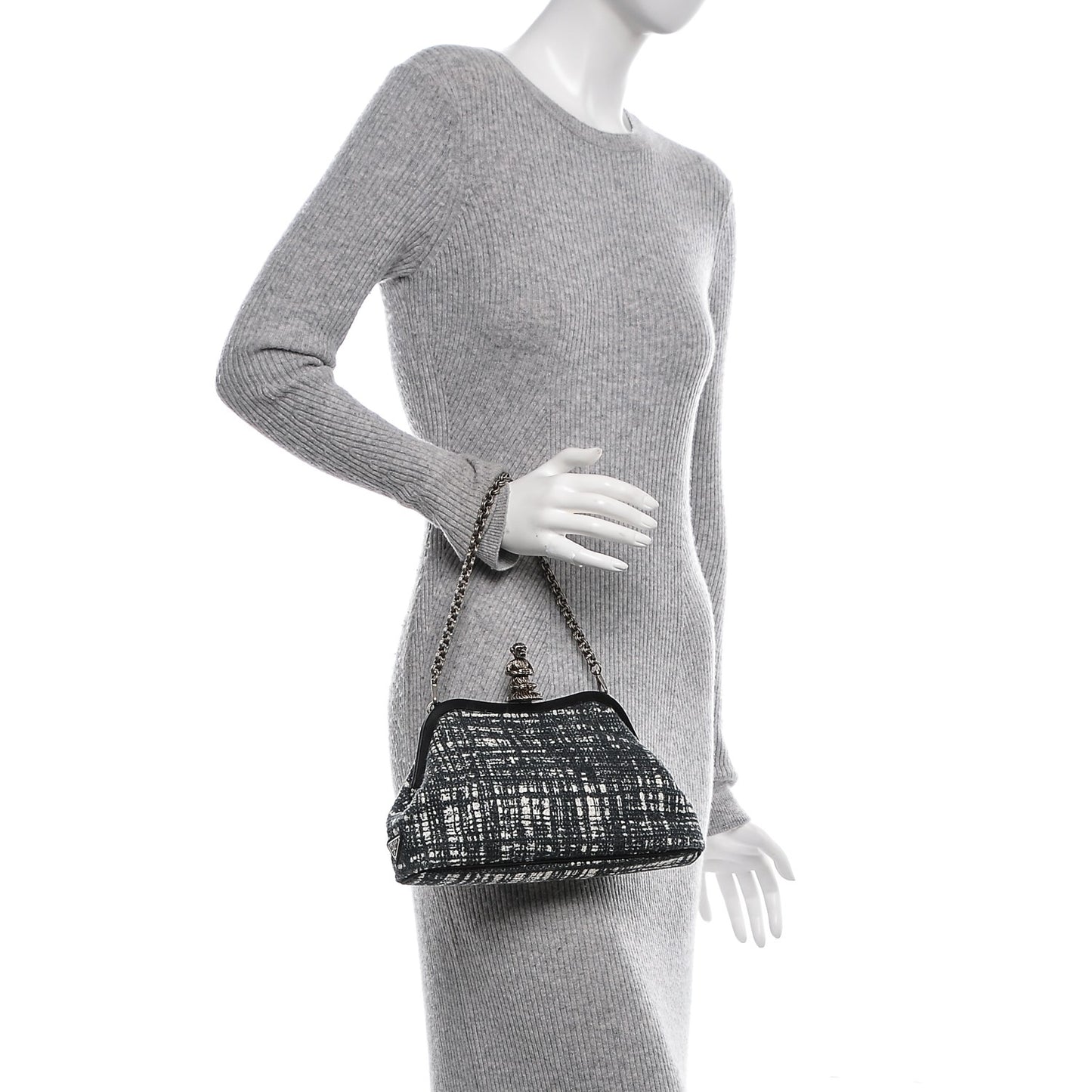 Tweed Monkey Kisslock Frame Bag Black