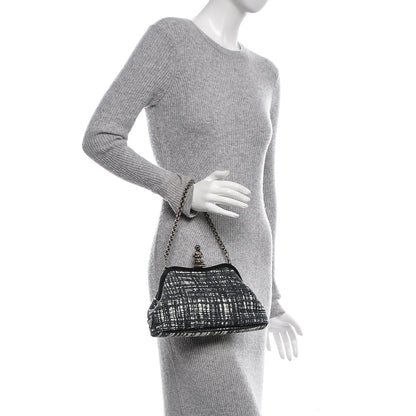 Prada Tweed Monkey Kisslock Frame Bag Black 2 of 6