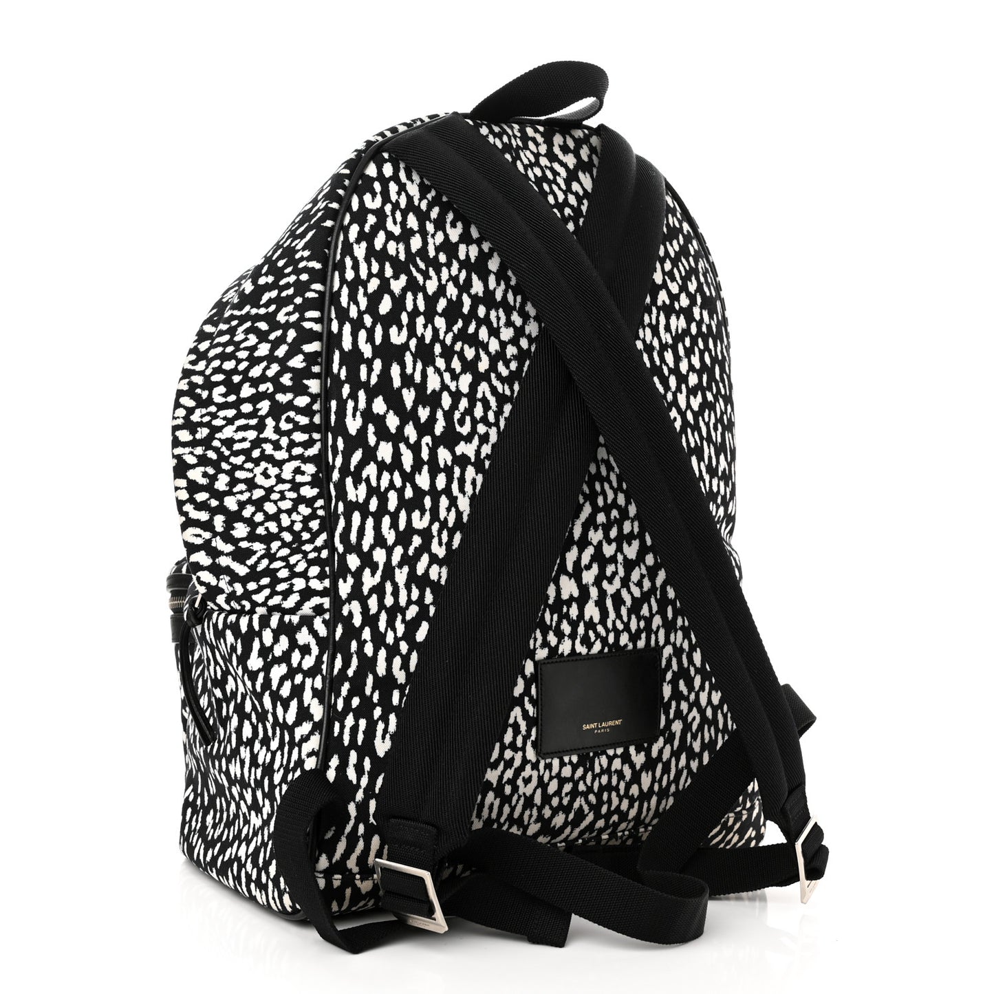 Canvas Leopard Print City Backpack Black White