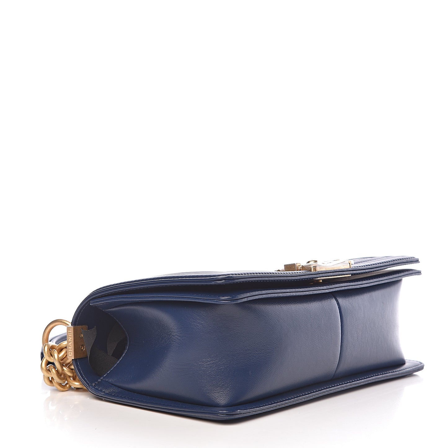 Calfskin Chevron Medium Boy Flap Dark Navy Blue