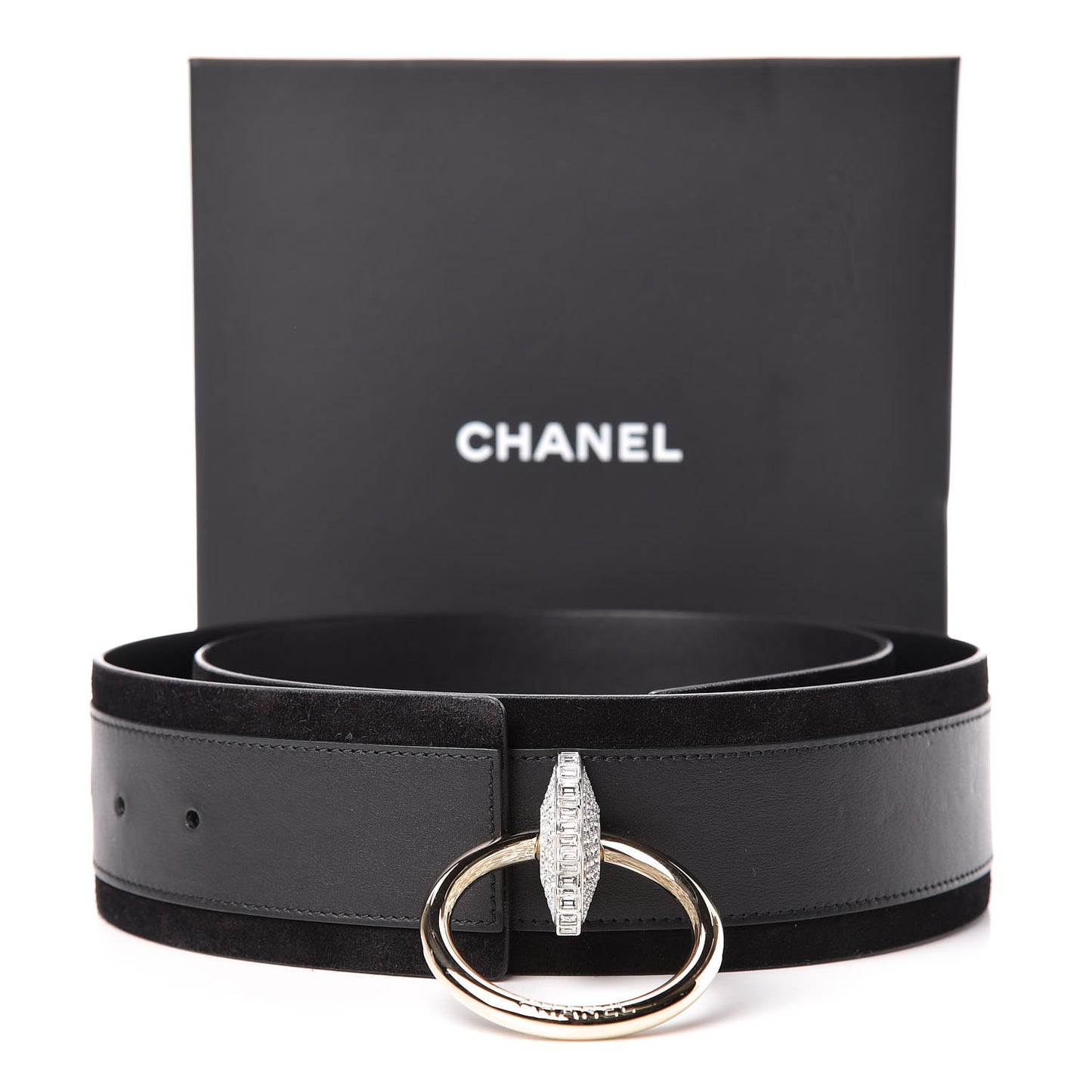 Lambskin Suede Crystal Ring CC Belt 90 36 Black