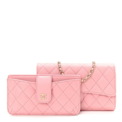 Chanel Caviar Quilted Phone Holder Wallet on Removable Chain Pink 1 of 13