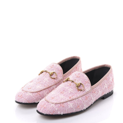 Gucci Wool Tweed Horsebit Womens Jordaan Loafers 36 Pink White Perfect Pink 3 of 9