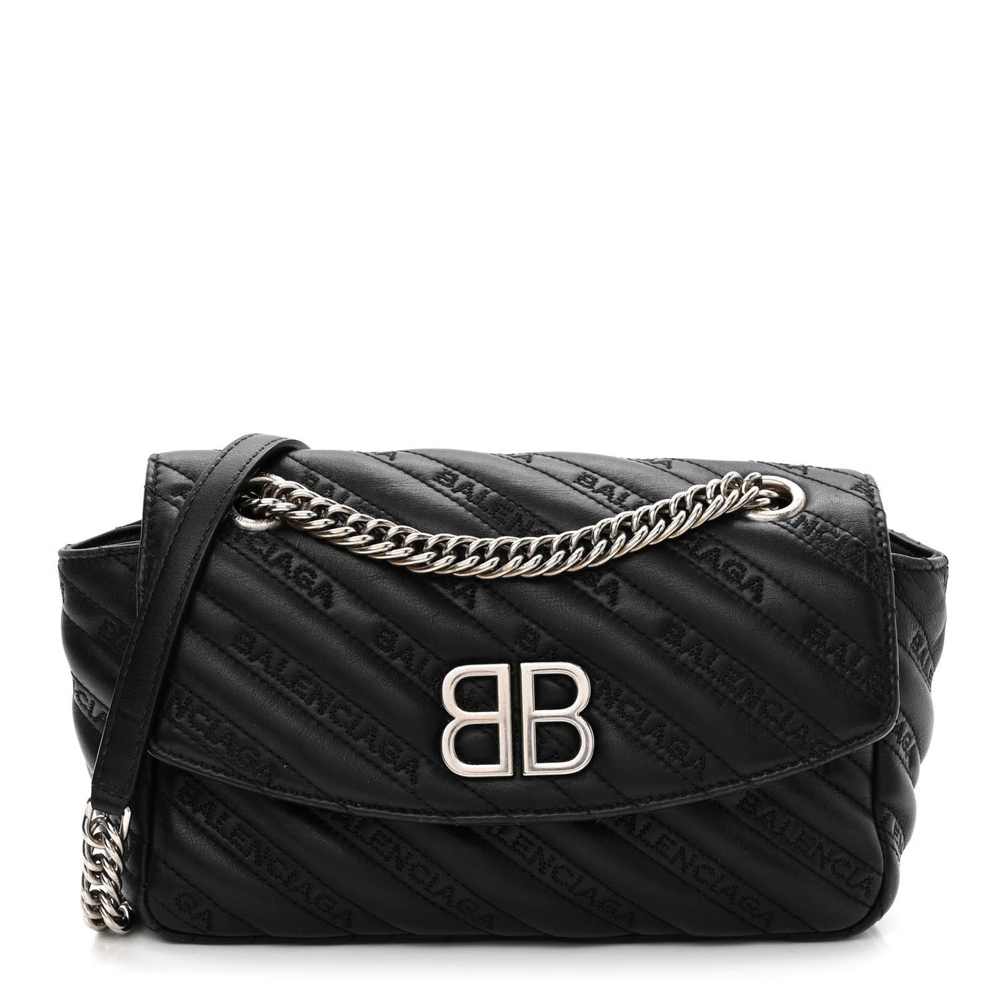 Calfskin Logo Matelasse S BB Round Shoulder Bag Black