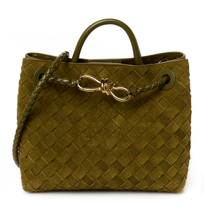 Bottega Veneta Suede Intrecciato Small Andiamo Shoulder Bag Olive Oil 1 of 10