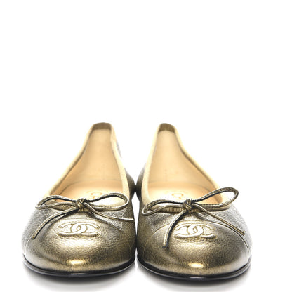 Chanel Metallic Calfskin Cap Toe CC Ballerina Flats 36.5 Gold 2 of 9