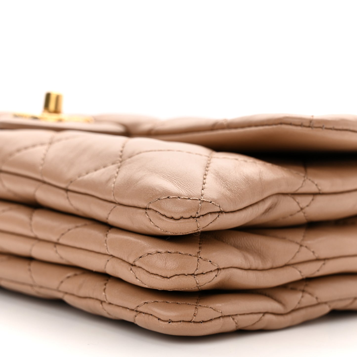 Lambskin Quilted Medium Pillow Crush Flap Beige