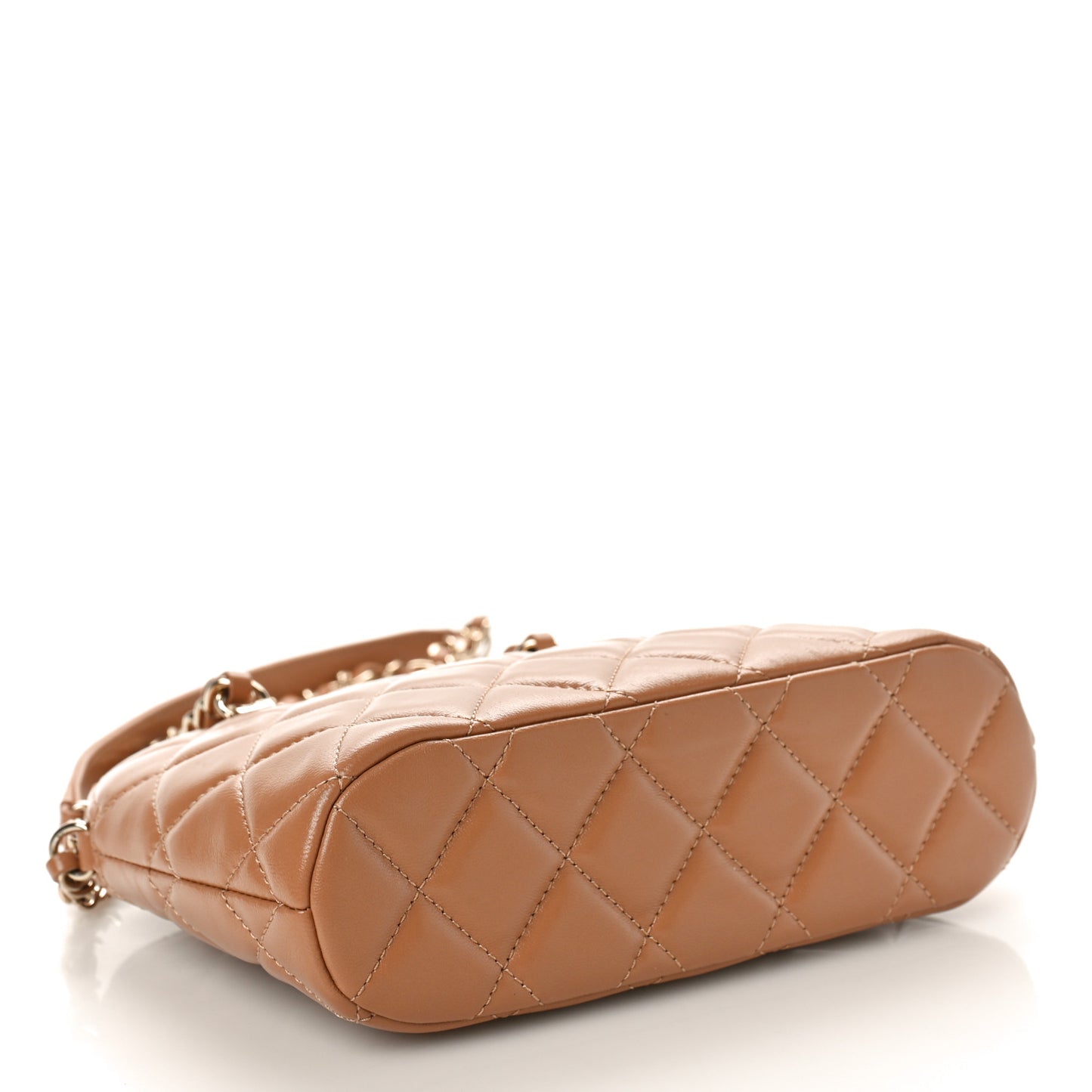 Shiny Lambskin Quilted Shiny Coco Clutch With Chain Dark Beige