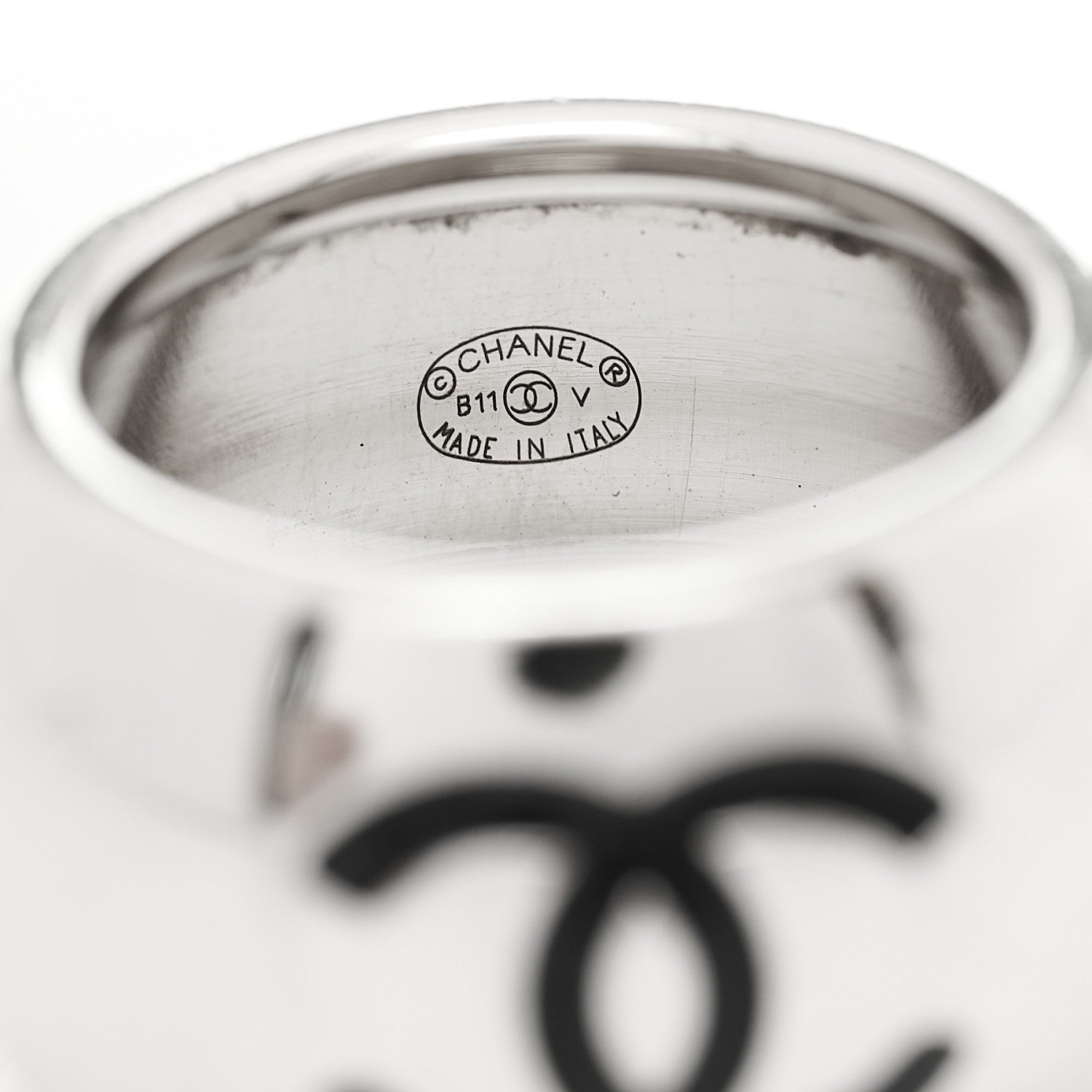 Chanel CC Heart Ring Silver Black 6.75 4 of 4