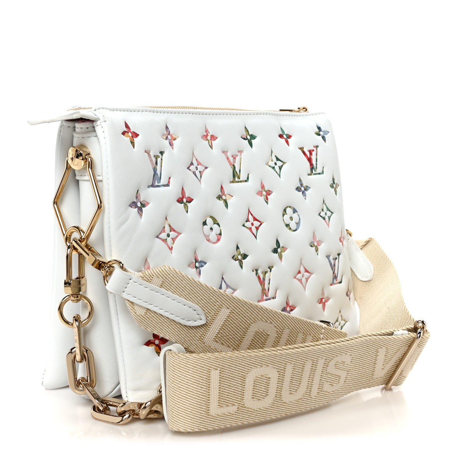 Louis Vuitton Lambskin Embossed Monogram LV Garden Coussin PM Cream 3 of 11
