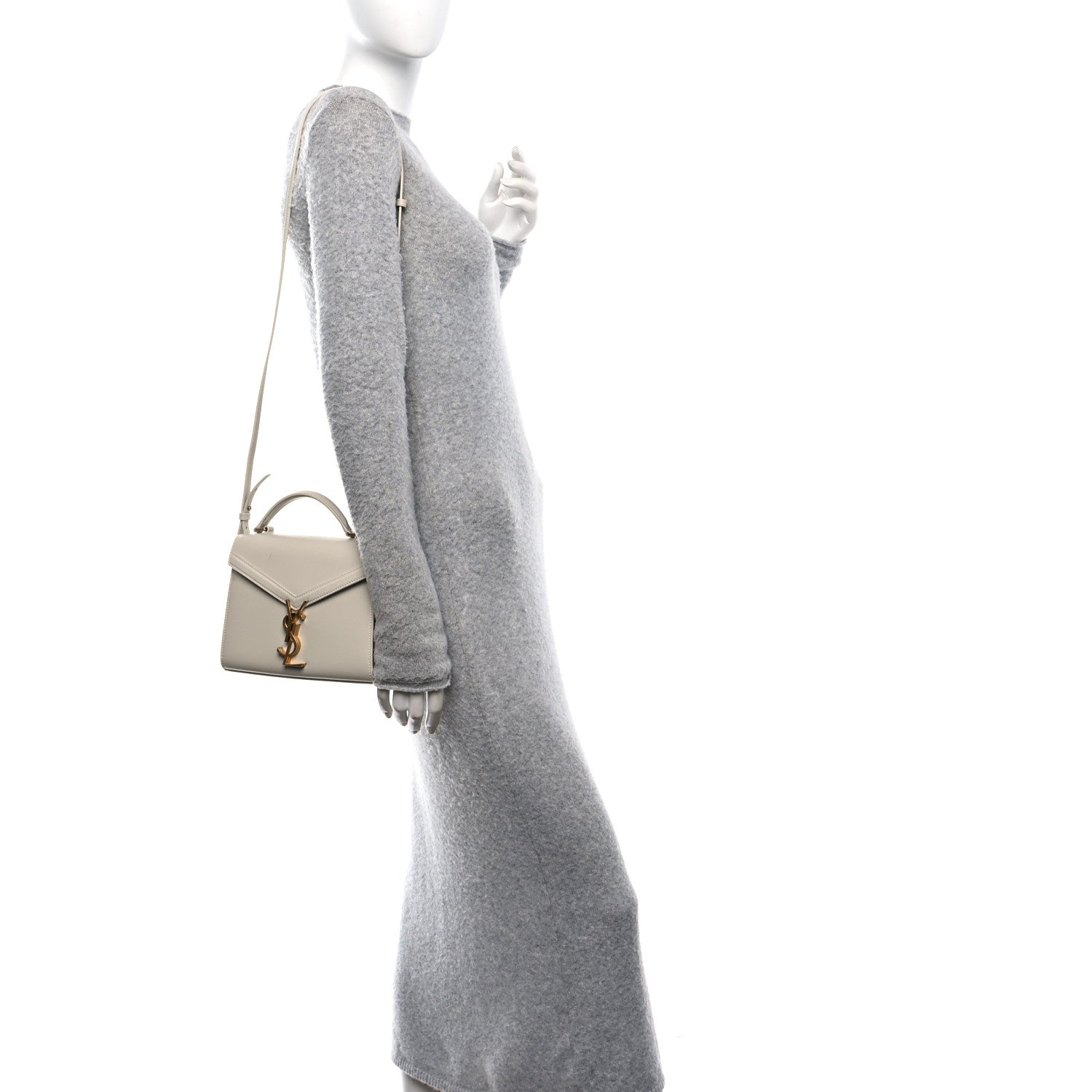 Saint Laurent Grain de Poudre Mini Classic Monogram Cassandra Top Handle Vintage White 2 of 11