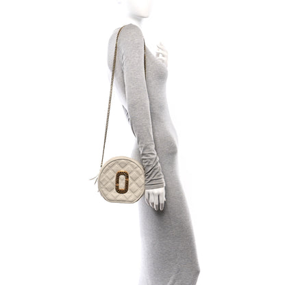 Marc Jacobs Grained Calfskin Quilted The Status Round Crossbody Oatmilk 2 of 11