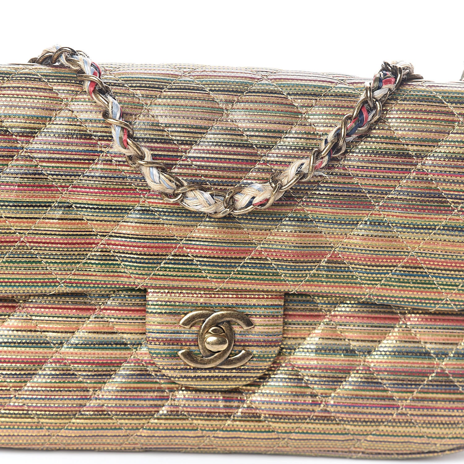 Chanel Metallic Sheepskin Thin Striped Small Single Flap Multicolor Gold 8 of 10