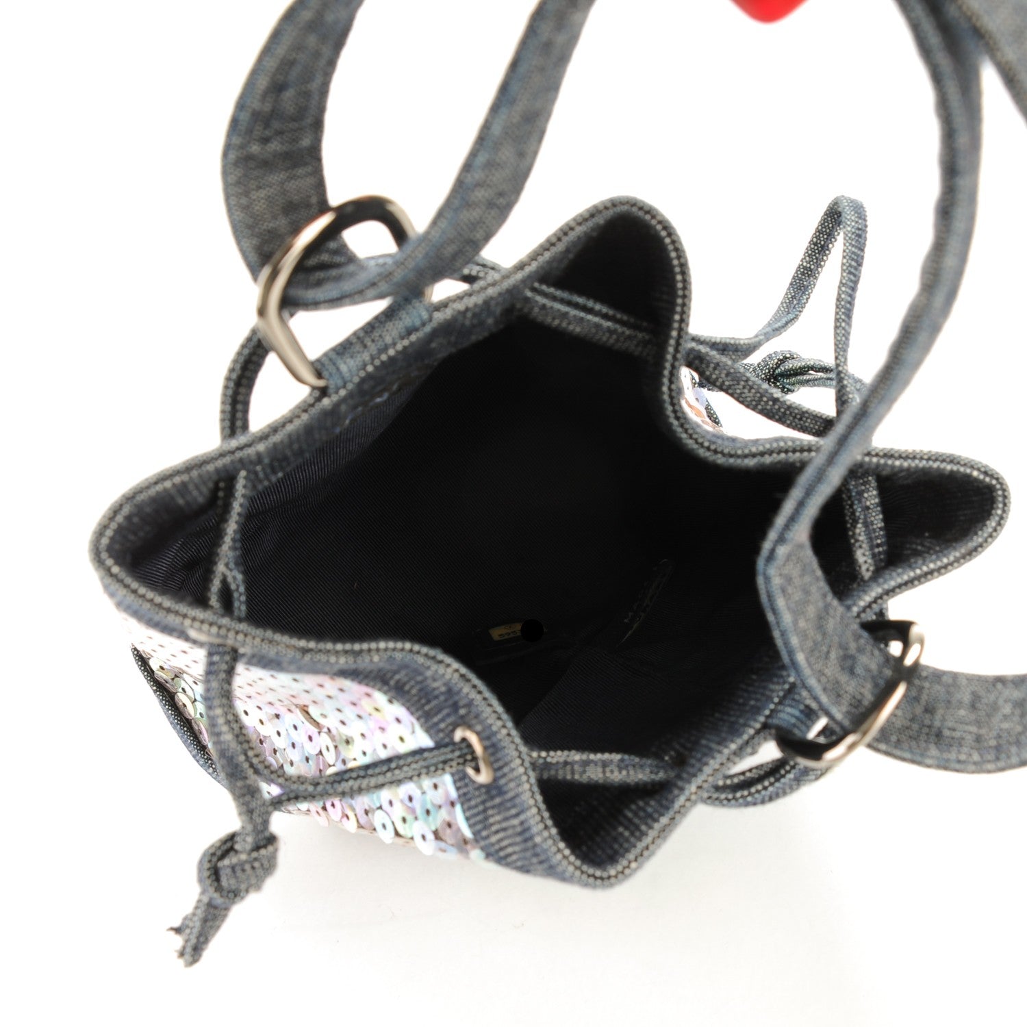 Chanel Sequin Denim Small Drawstring Bucket Bag Blue 5 of 7