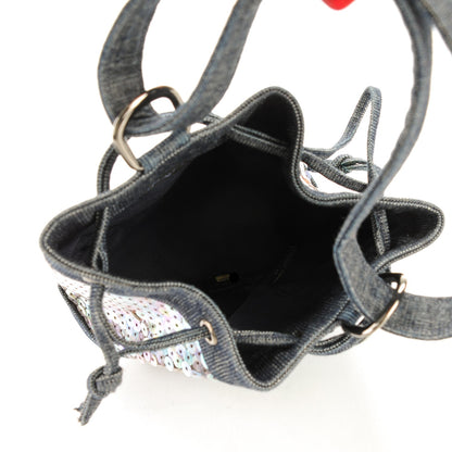 Chanel Sequin Denim Small Drawstring Bucket Bag Blue 5 of 7