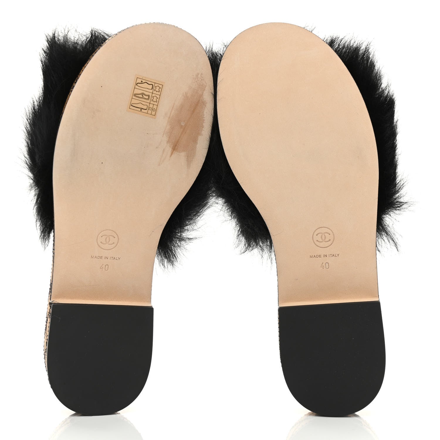 Chanel Shearling Lambskin CC Mules 40 Black White 5 of 8