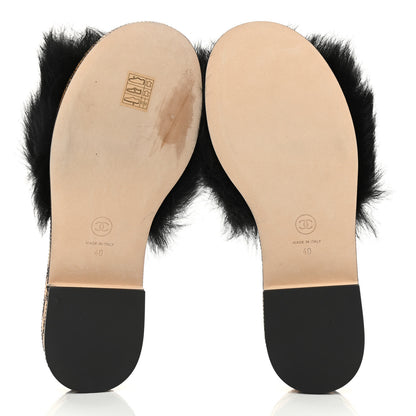 Chanel Shearling Lambskin CC Mules 40 Black White 5 of 8