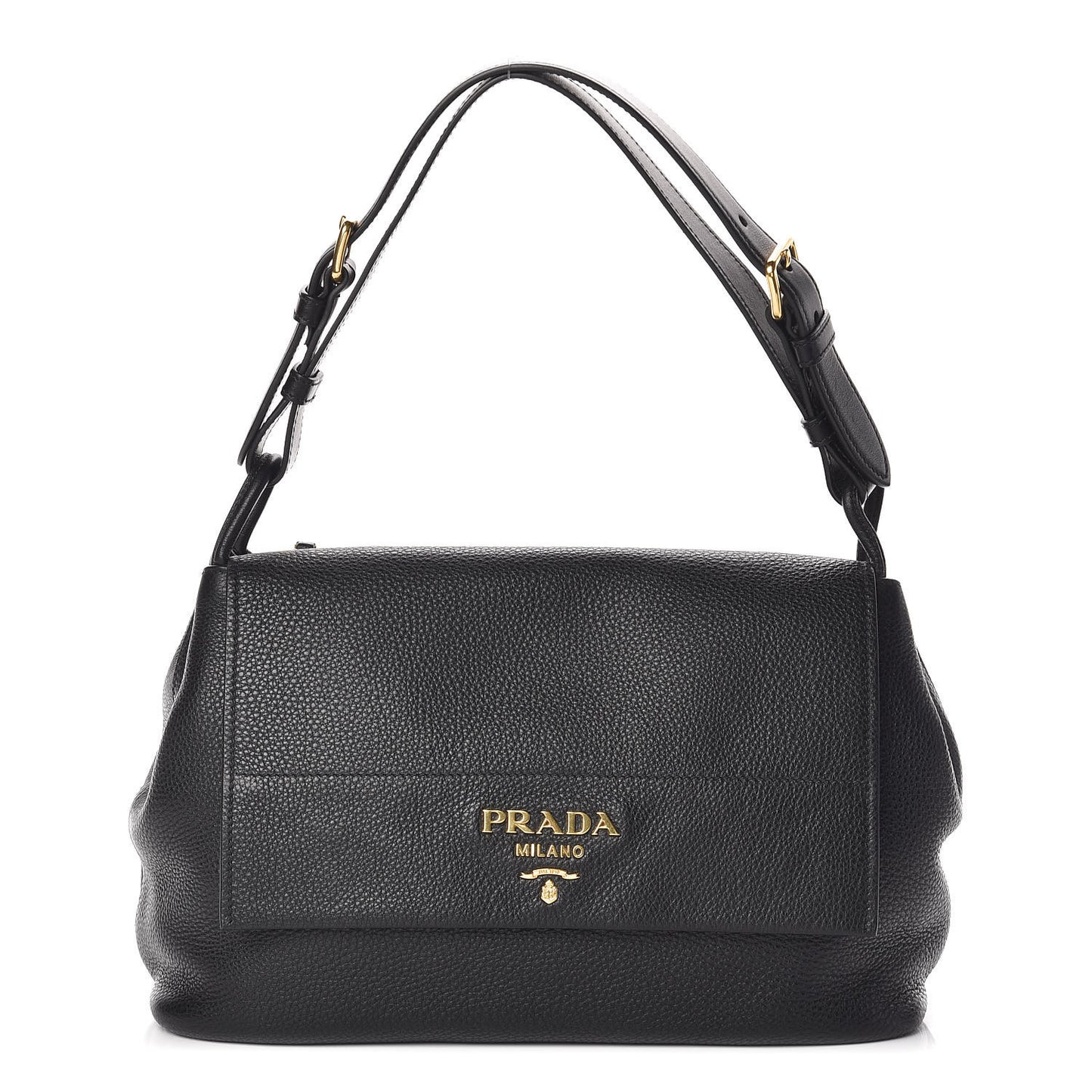 Vitello Daino Flap Shoulder Bag Black